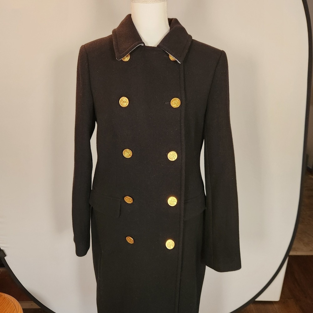 NWOT JCREW Size 6 Tall Full Length Peacoat in Italian stadium-cloth wool Black